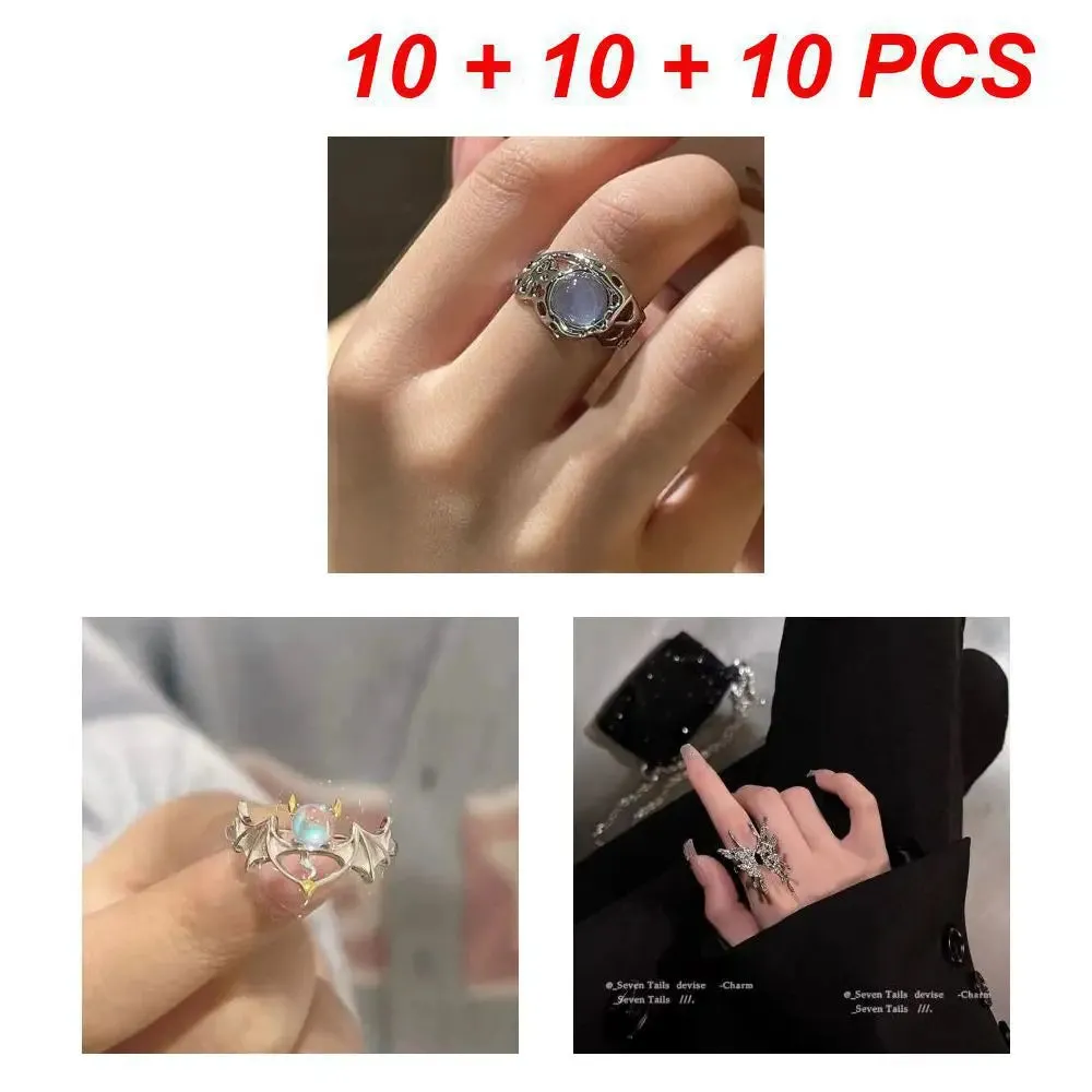 Moonlight Stone Inlaid Ring Light Luxury Small Unique Simple Shiny Opening Ring Women's Trendy Finger Party Jewelry Gift