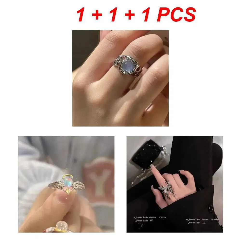 Moonlight Stone Inlaid Ring Light Luxury Small Unique Simple Shiny Opening Ring Women's Trendy Finger Party Jewelry Gift