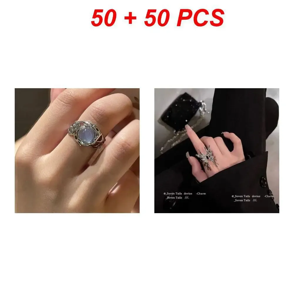 Moonlight Stone Inlaid Ring Light Luxury Small Unique Simple Shiny Opening Ring Women's Trendy Finger Party Jewelry Gift