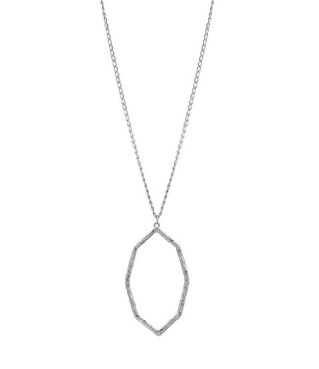 Octagon Pendant Long Necklace Silver