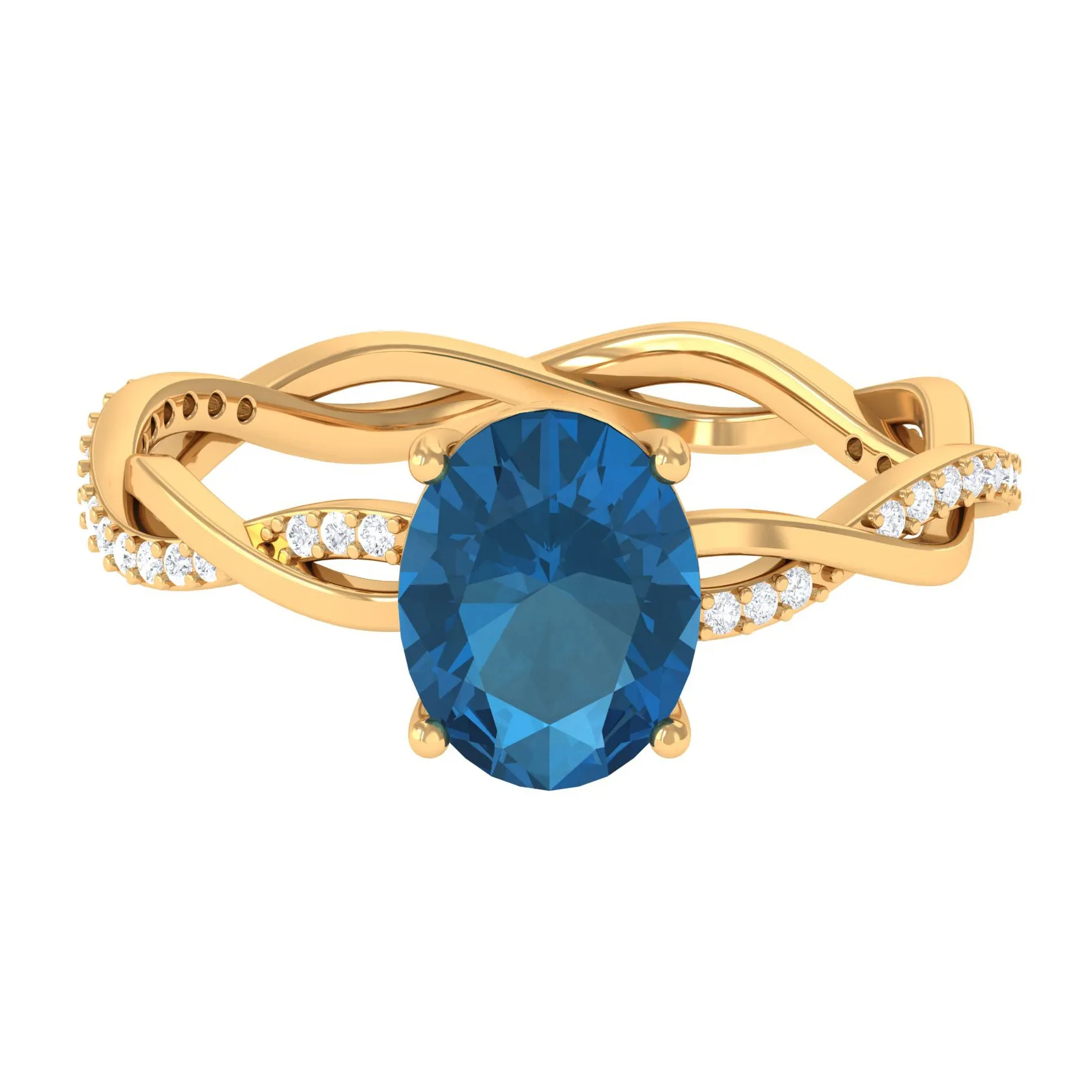 Oval Cut Solitaire London Blue Topaz Braided Engagement Ring with Diamond