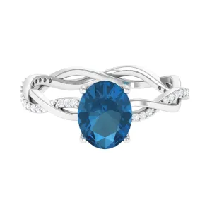 Oval Cut Solitaire London Blue Topaz Braided Engagement Ring with Diamond