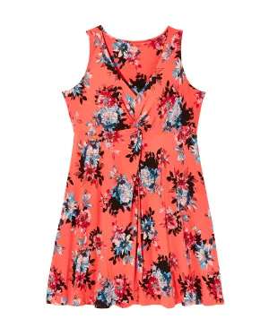 Palmer Knotted Front Dress | Coral / Light Blue