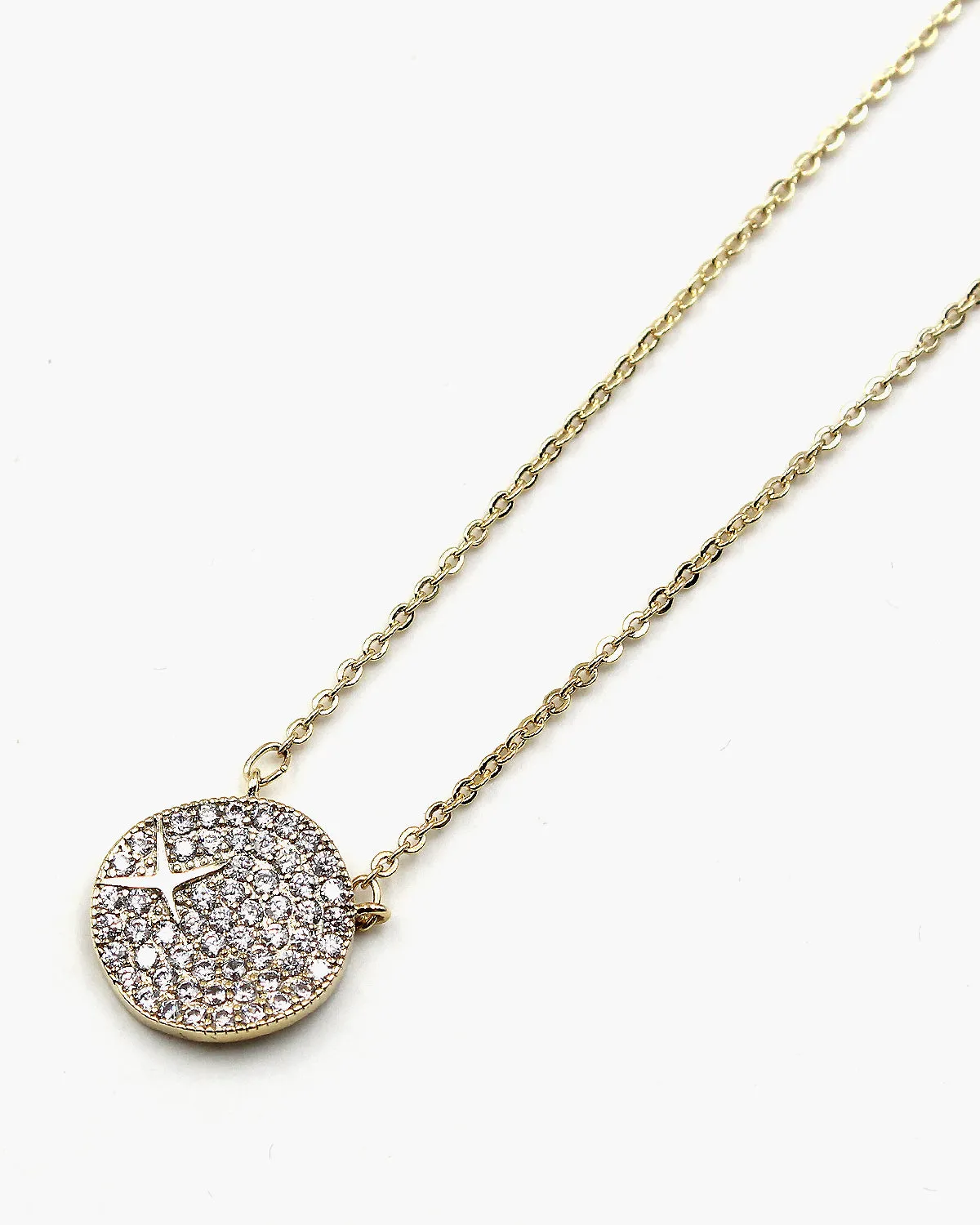 Pave Coin Pendant Necklace