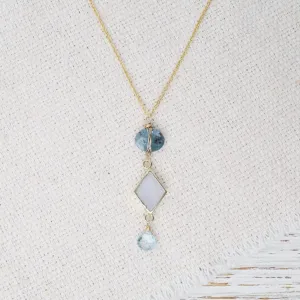 Pearl, Green Sapphire, Blue Topaz, & Kyanite Pendant Necklace