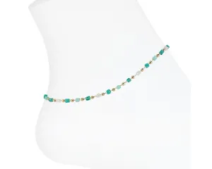 Periwinkle anklet gold multi green beaded