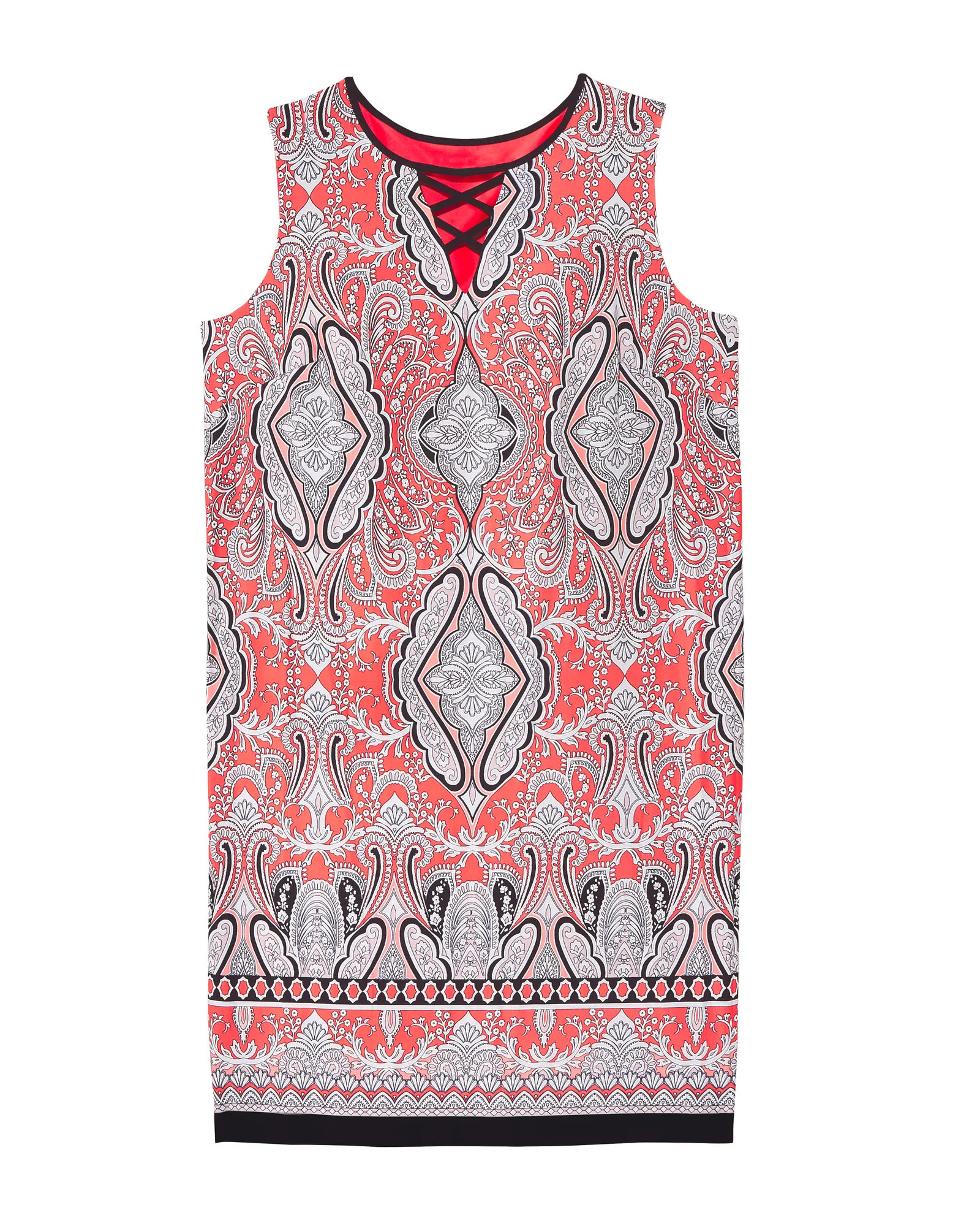 Petail Lattice Detail Sleeveless Dress | Coral / Navy