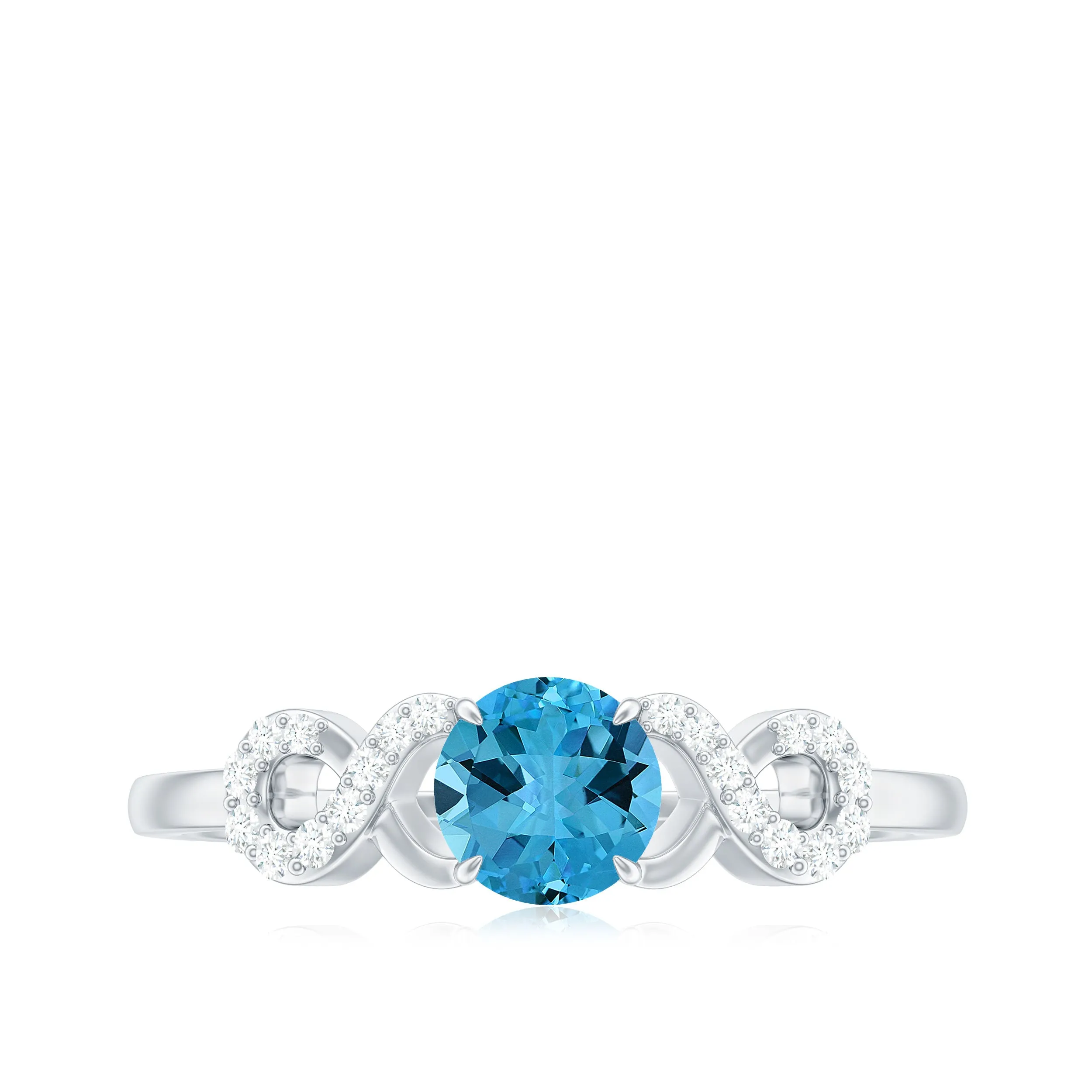 Real Swiss Blue Topaz Infinity Promise Ring with Diamond