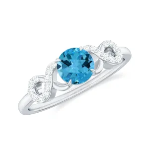 Real Swiss Blue Topaz Infinity Promise Ring with Diamond