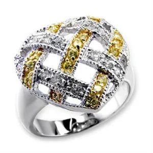 Reverse Two-Tone Brass Ring with AAA Grade CZ in Topaz for Women Style 60205