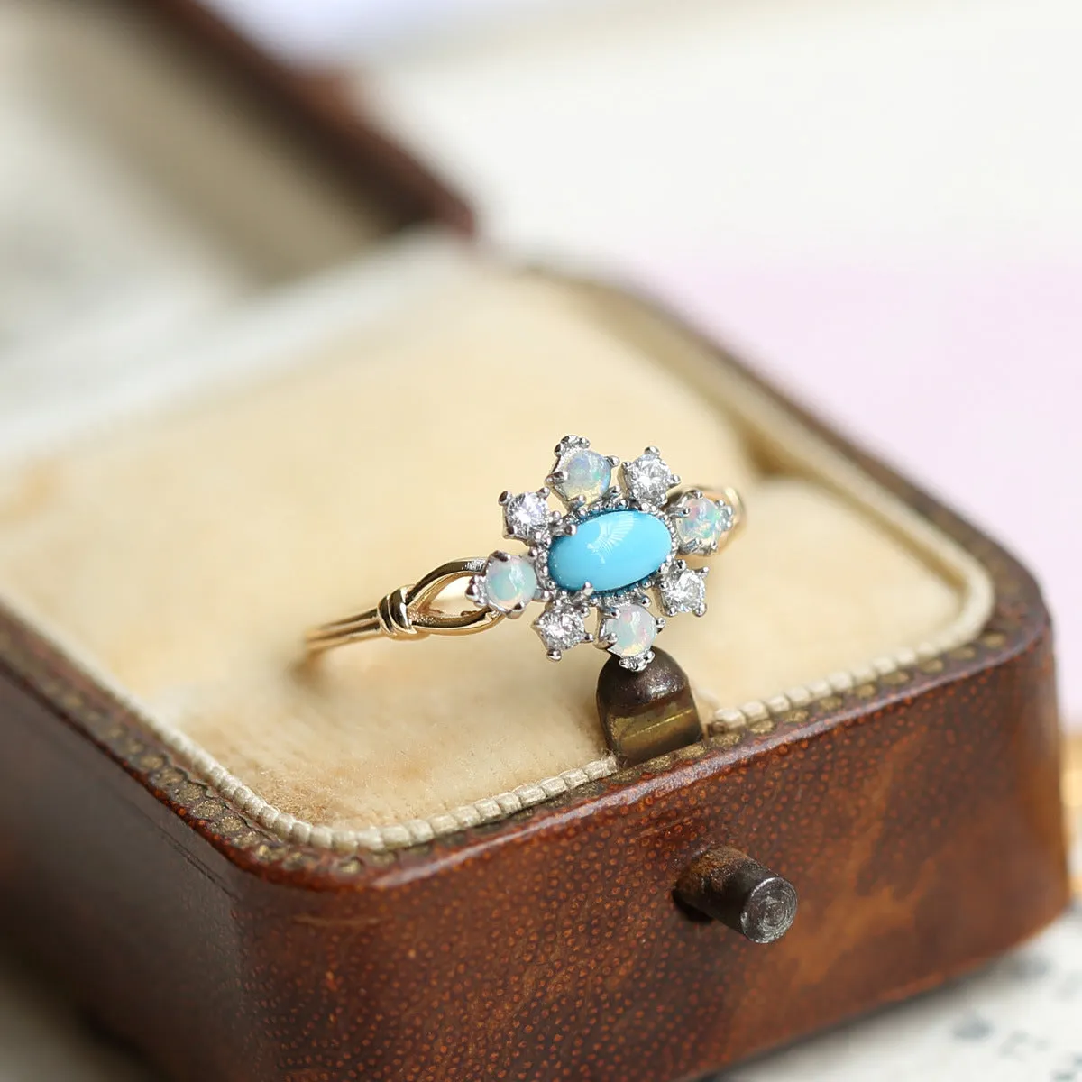 Rhombus Turquoise Natural Opal Ring 925 Silver