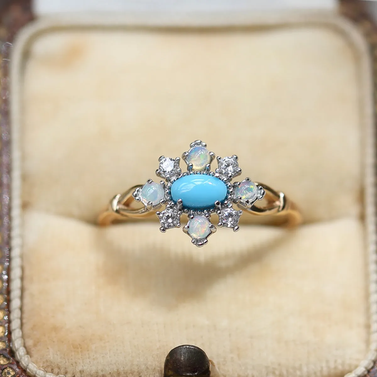 Rhombus Turquoise Natural Opal Ring 925 Silver