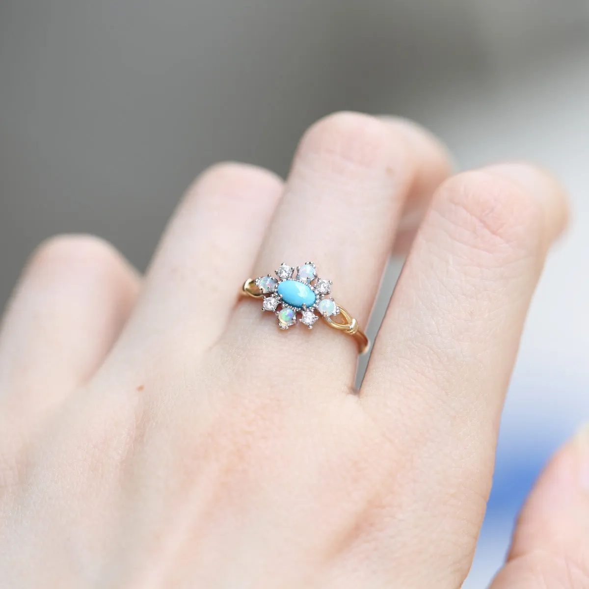 Rhombus Turquoise Natural Opal Ring 925 Silver