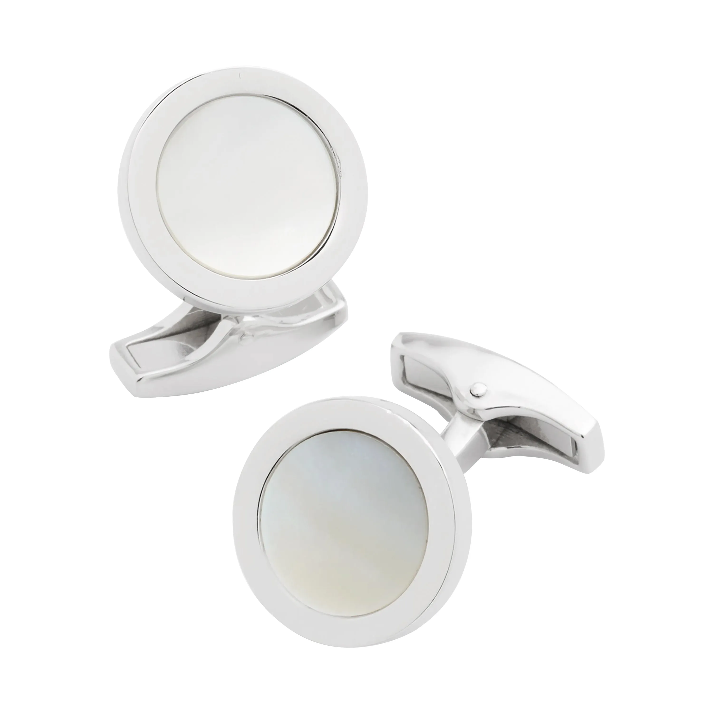 Round Mother of Pearl Inlay  Sterling Cufflinks