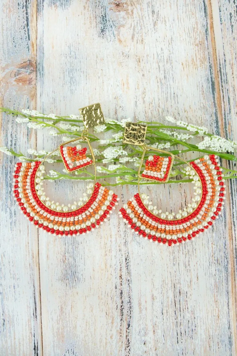 SALE! Angel Island Coral Seed Bead Hoop Earrings