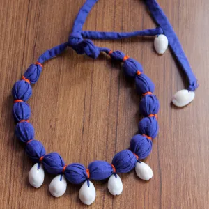 Shell blue textile necklace