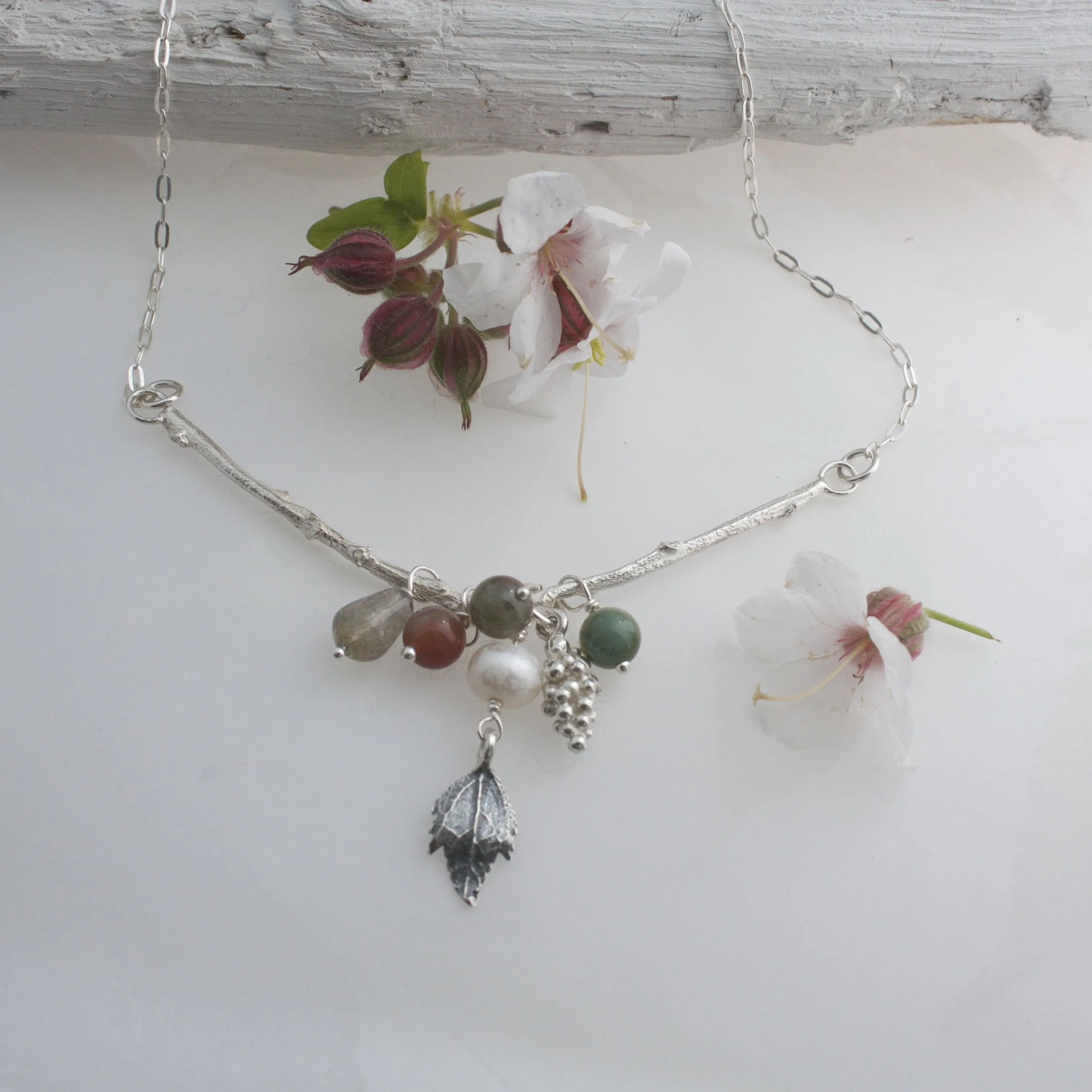 Silver Autumn Twig Cluster Necklace