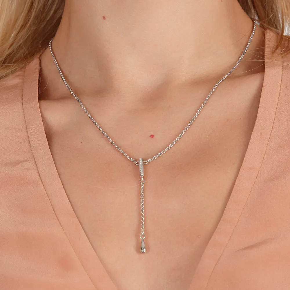 Skinny Drip Long Pendant with White Topaz in Sterling Silver