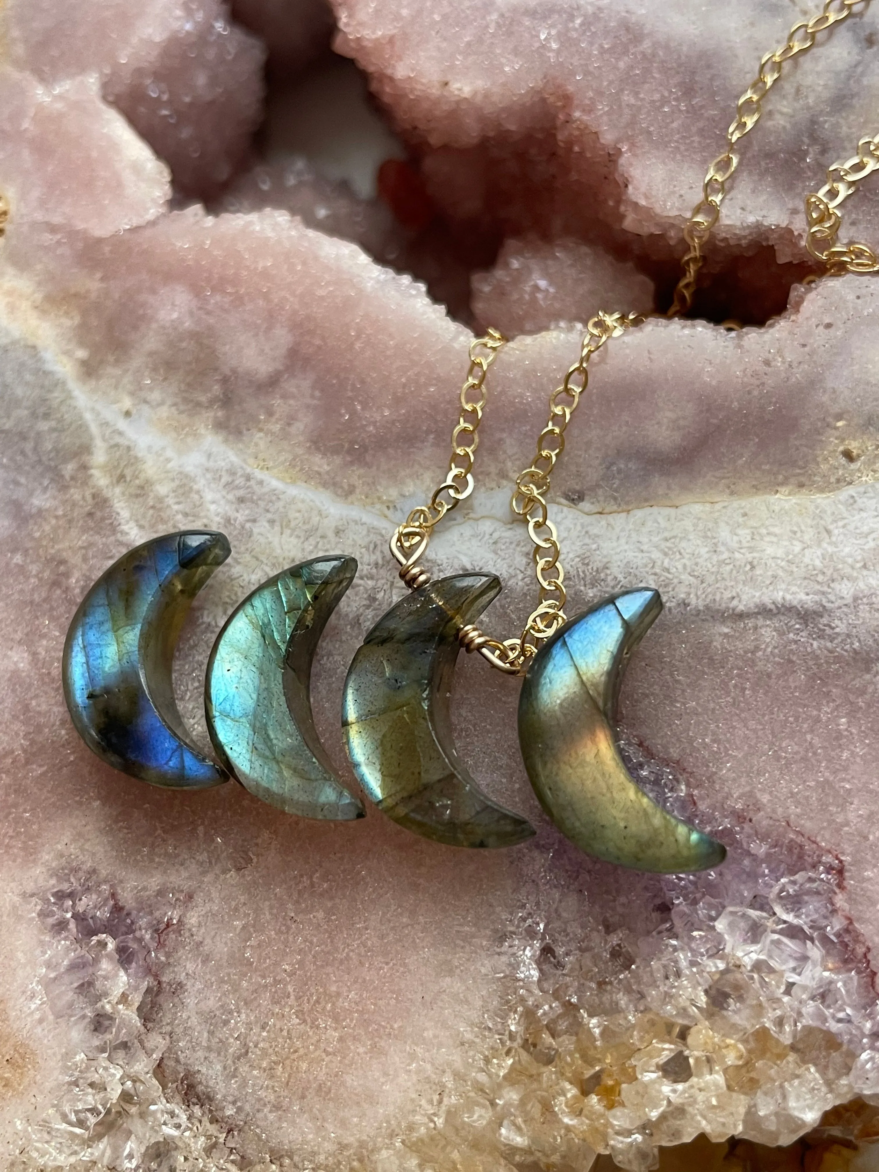 Smooth Labradorite Moon Crystal Necklace