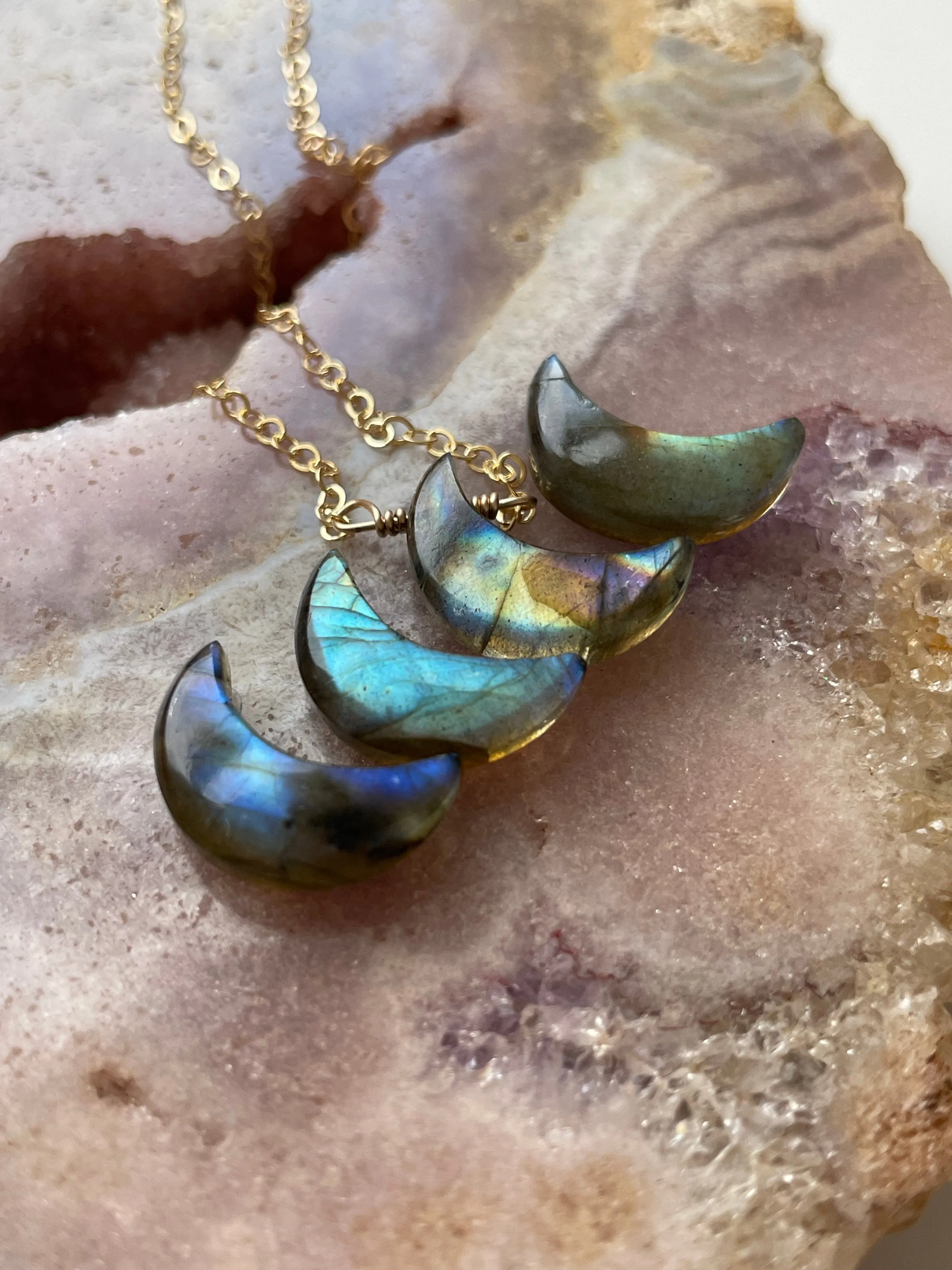 Smooth Labradorite Moon Crystal Necklace