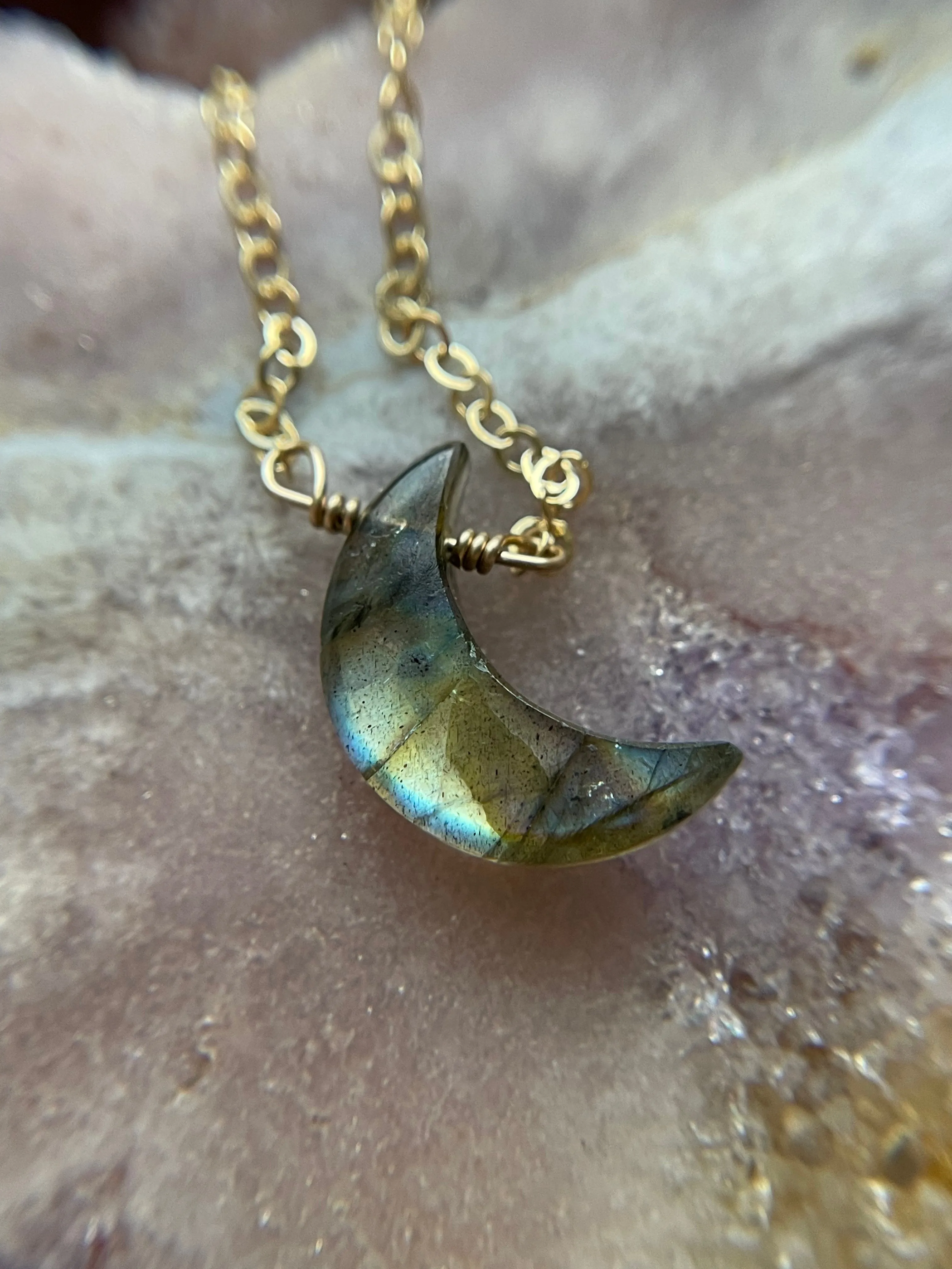 Smooth Labradorite Moon Crystal Necklace