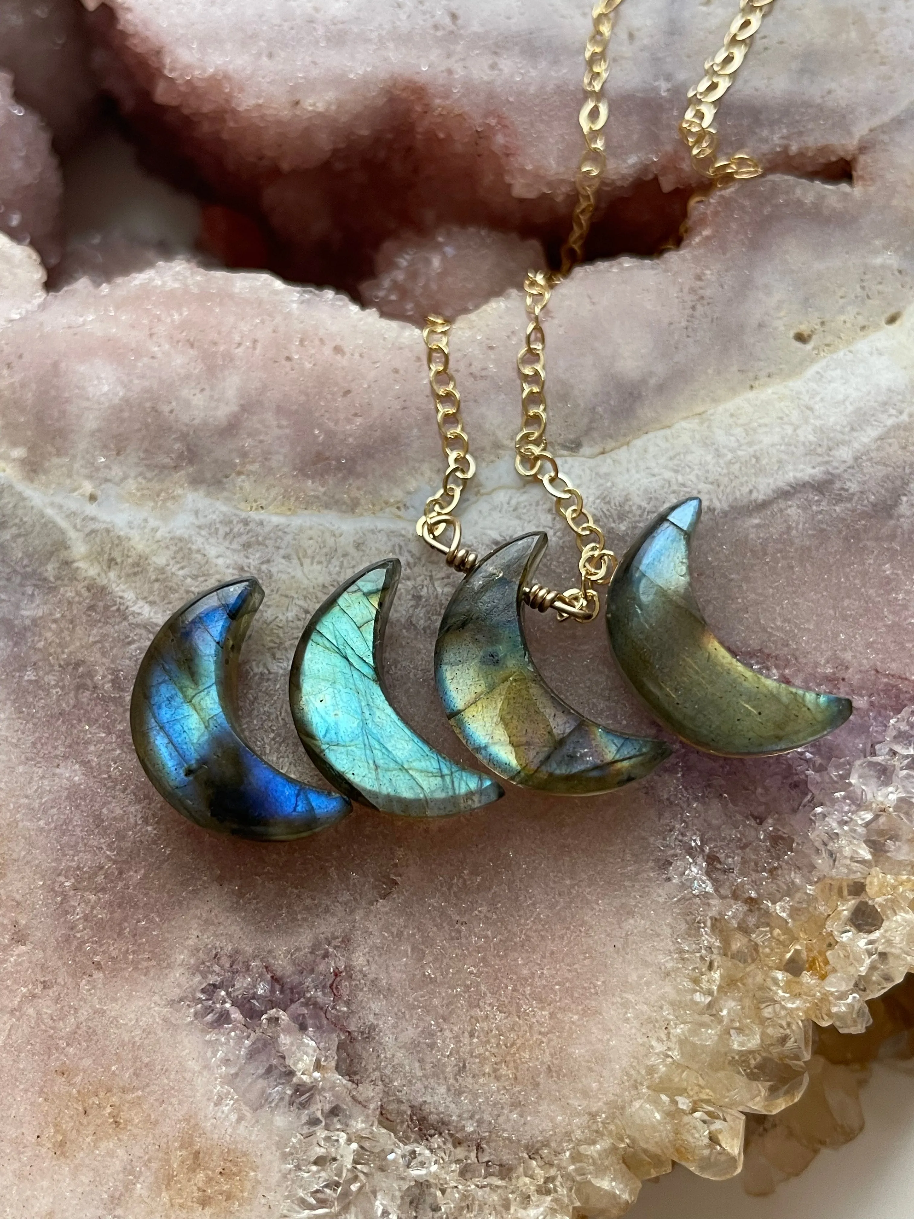 Smooth Labradorite Moon Crystal Necklace