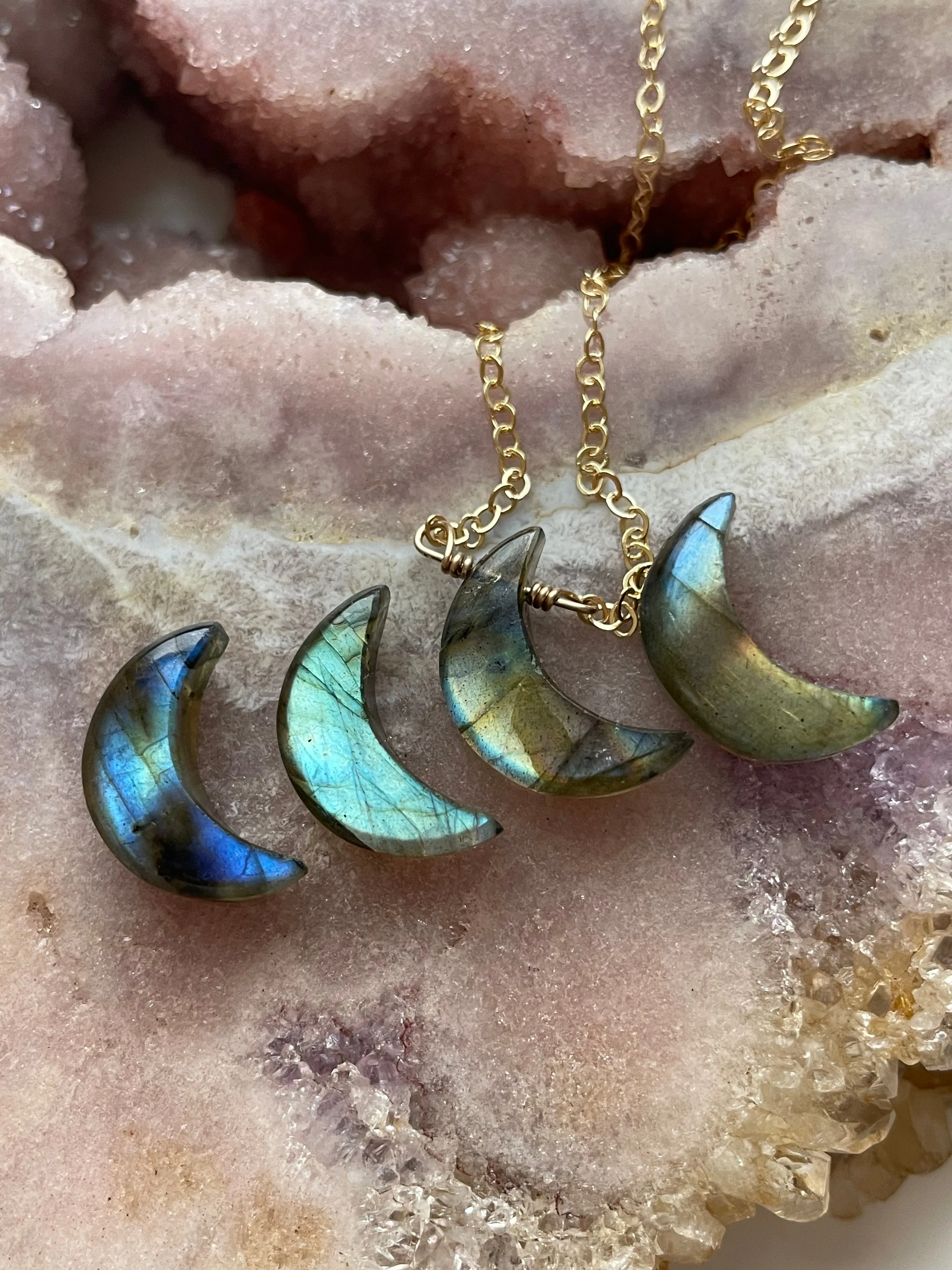 Smooth Labradorite Moon Crystal Necklace