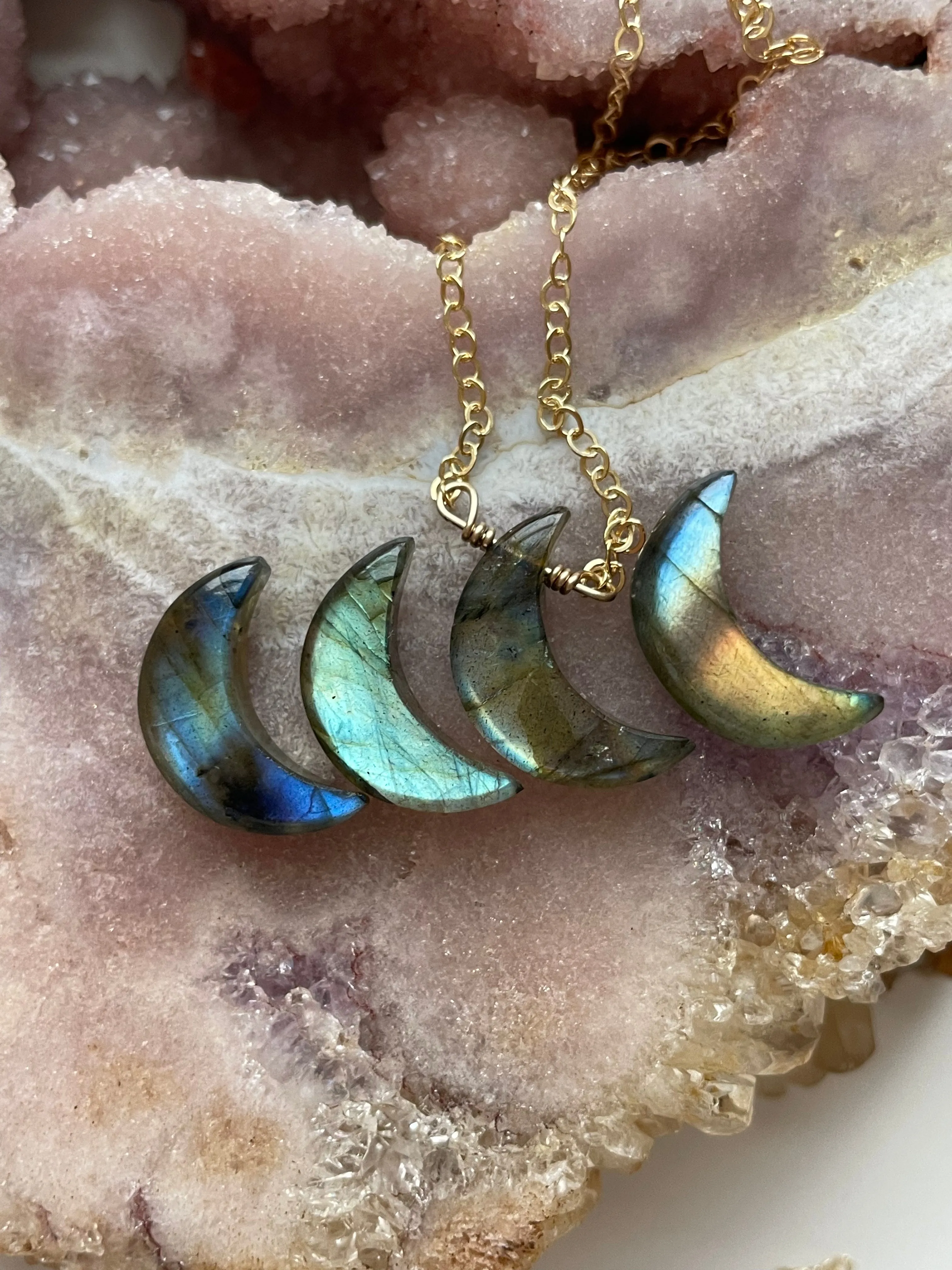 Smooth Labradorite Moon Crystal Necklace