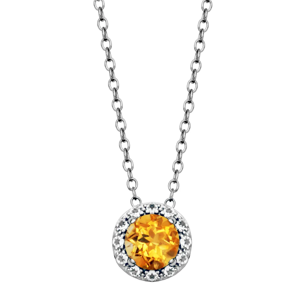 Sterling Silver Citrine & White Topaz Halo Necklace by Samuel B.