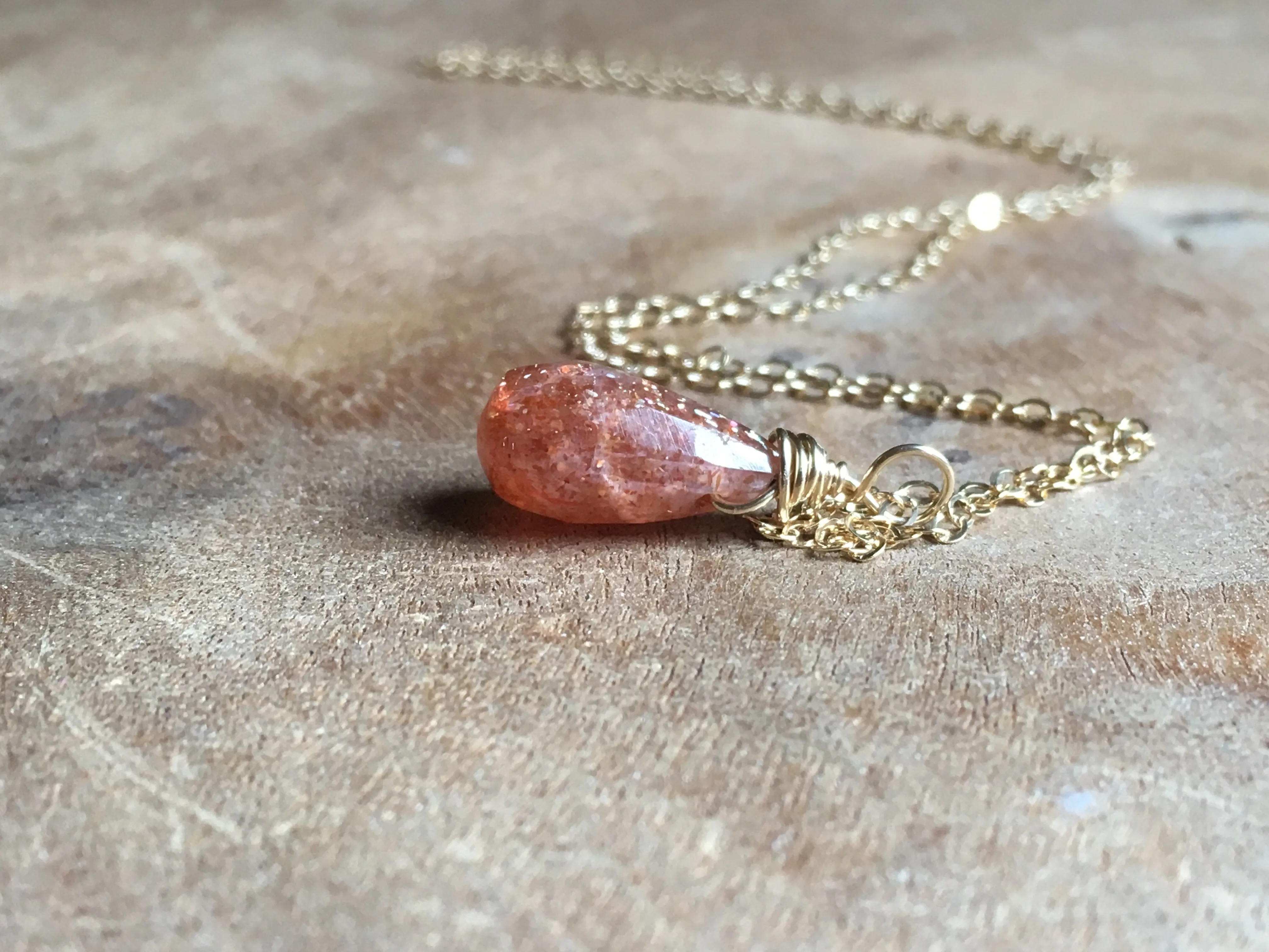 Sunstone Drop Necklace Gold Or Silver