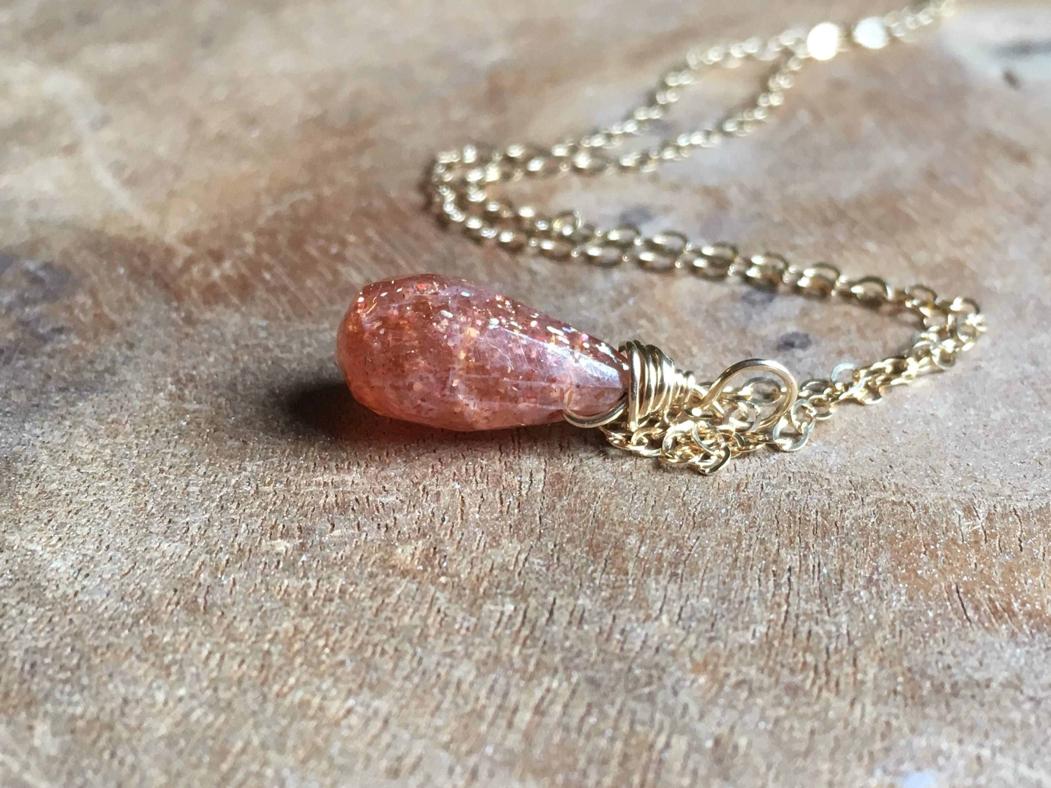 Sunstone Drop Necklace Gold Or Silver