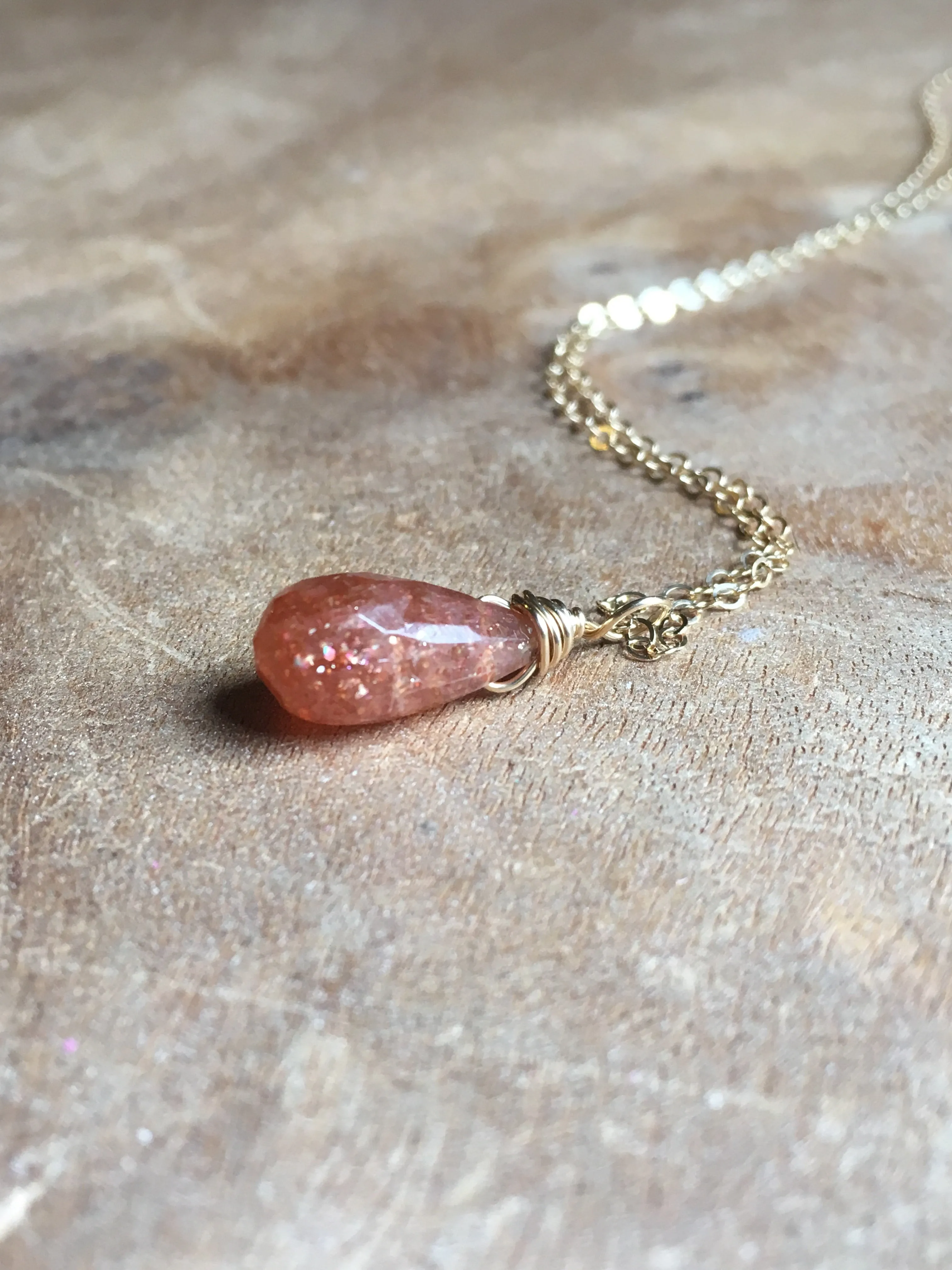 Sunstone Drop Necklace Gold Or Silver