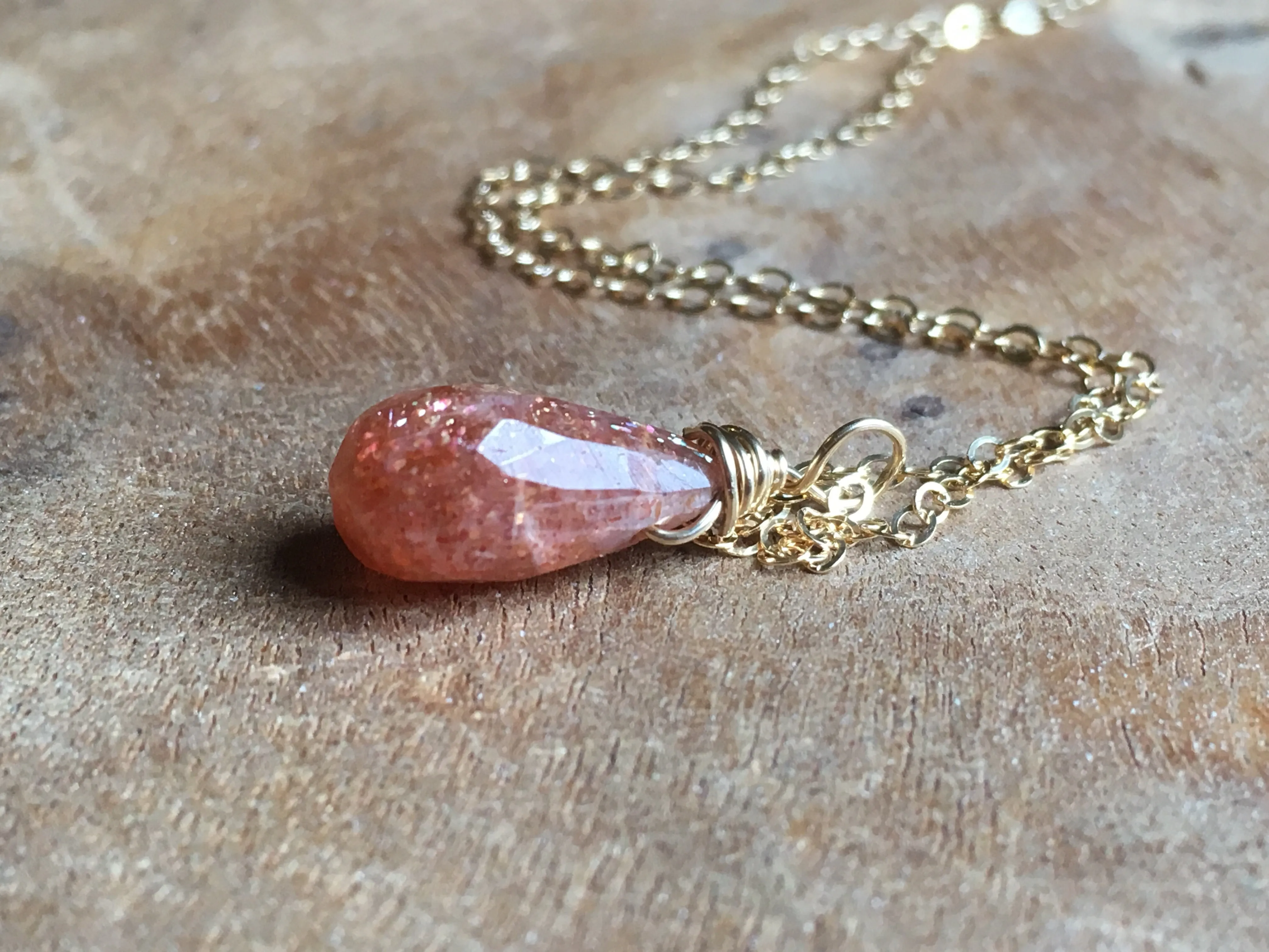 Sunstone Drop Necklace Gold Or Silver