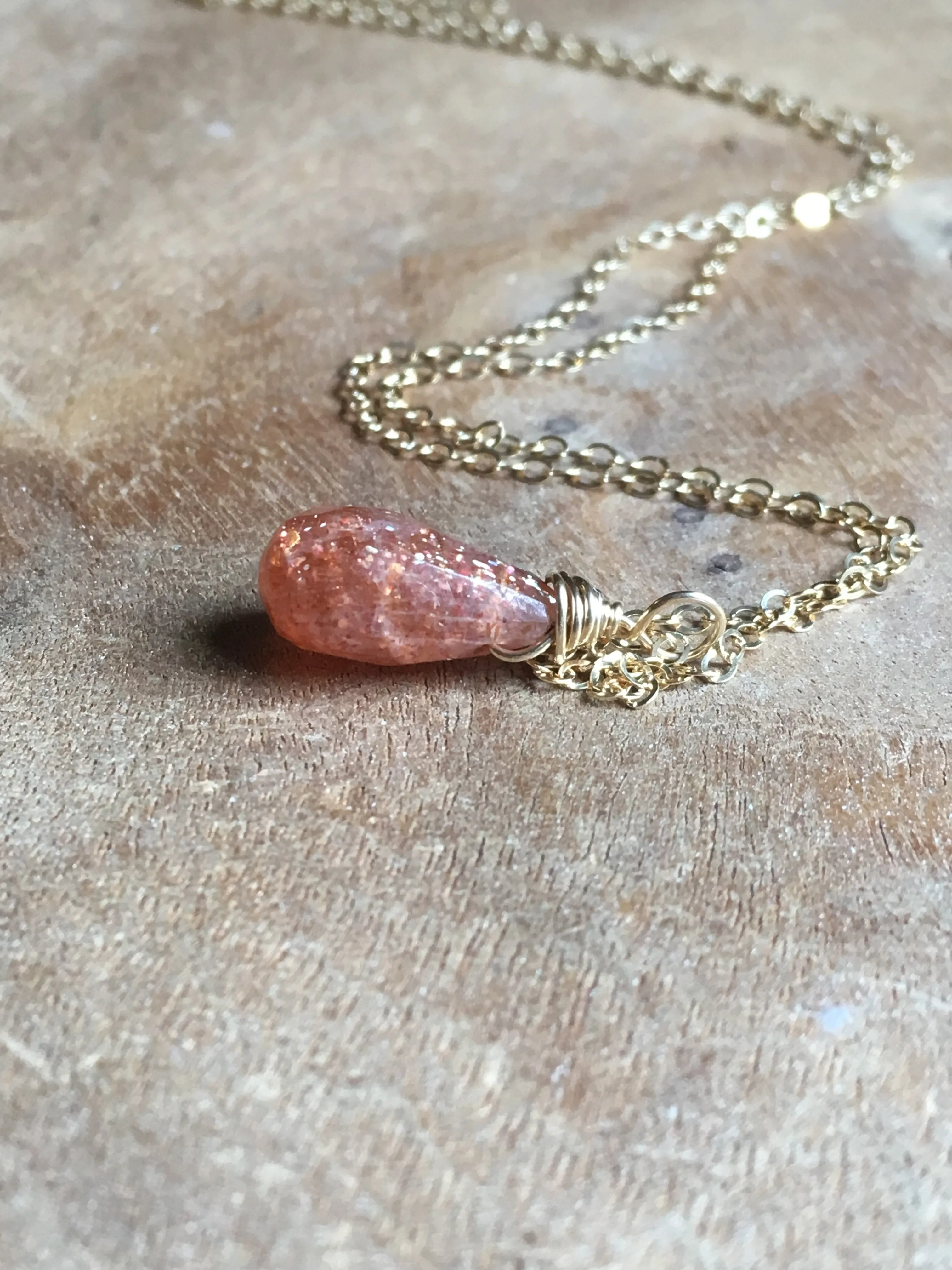 Sunstone Drop Necklace Gold Or Silver