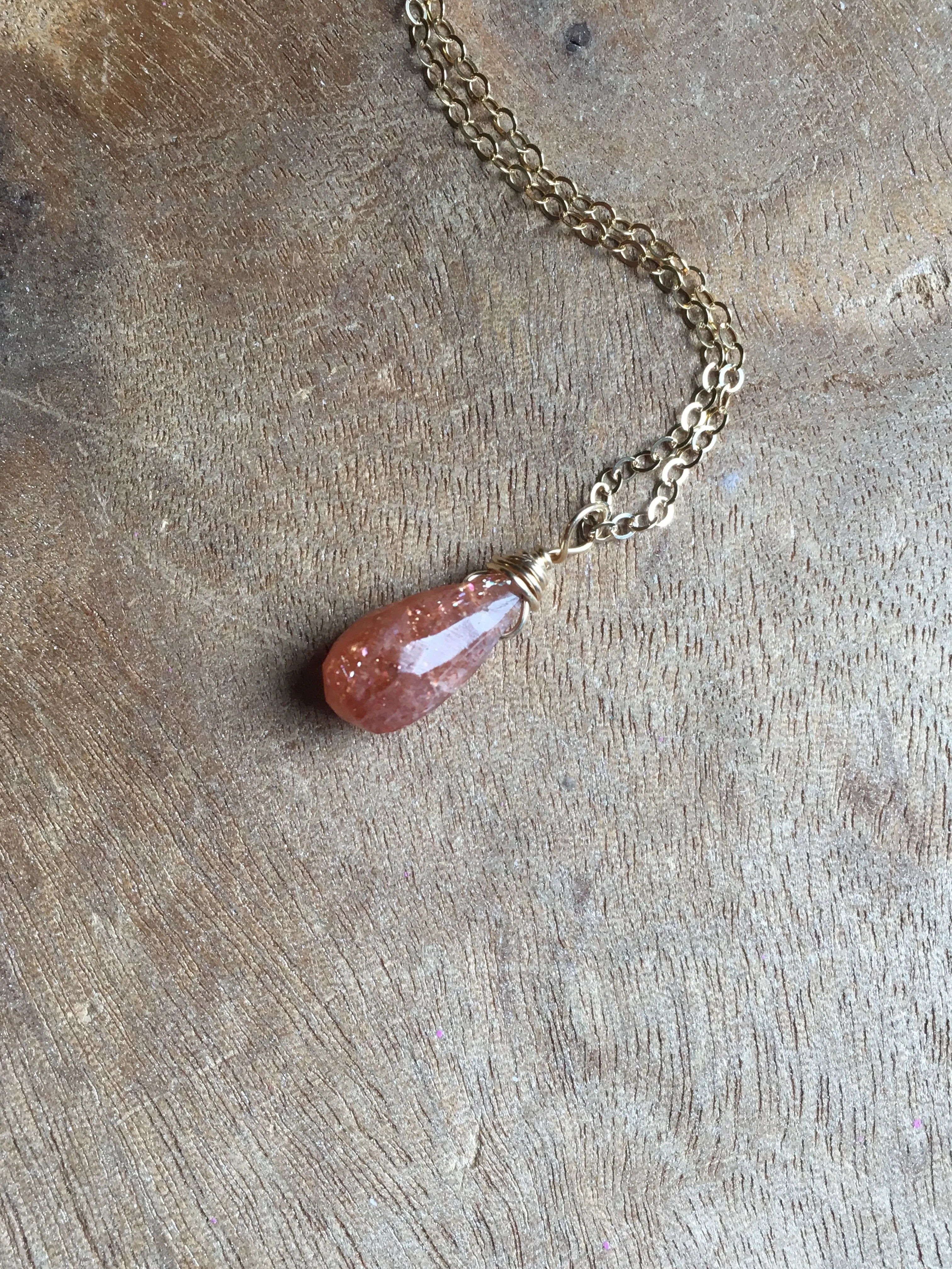 Sunstone Drop Necklace Gold Or Silver