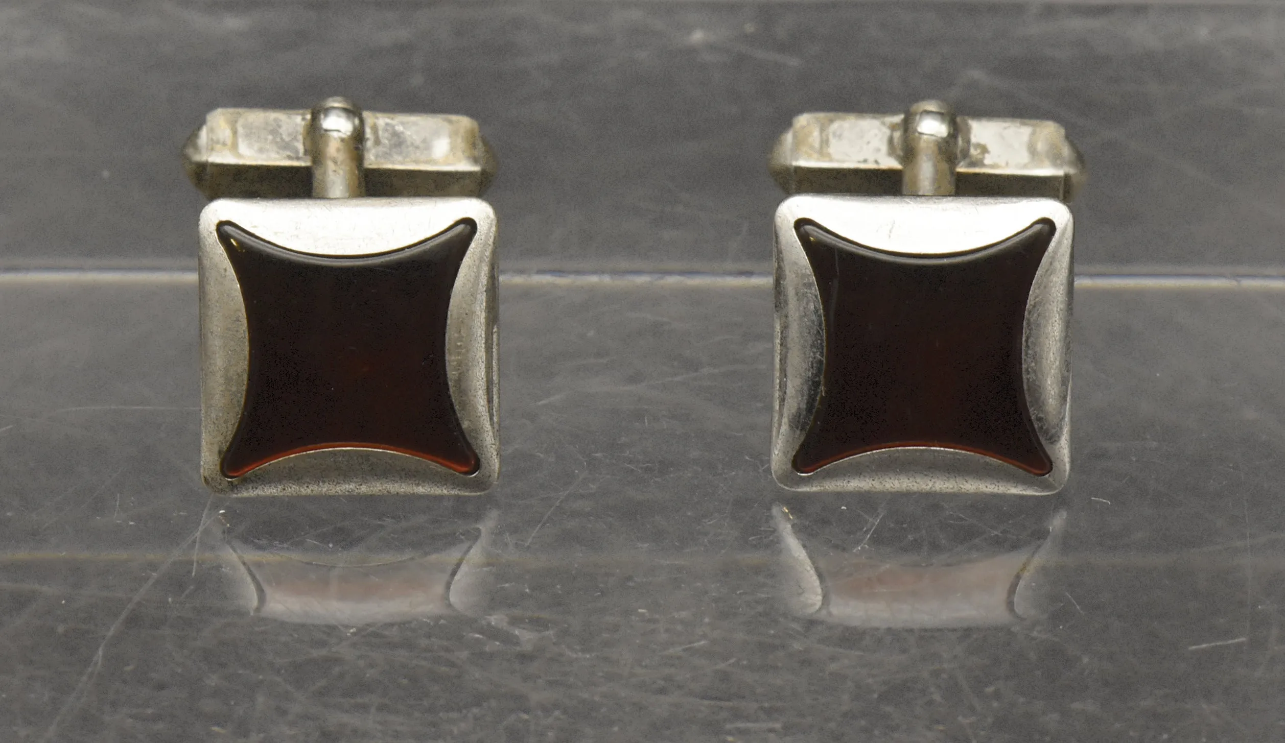 Swank - Vintage Sterling Silver Red Enamel Cuff Links