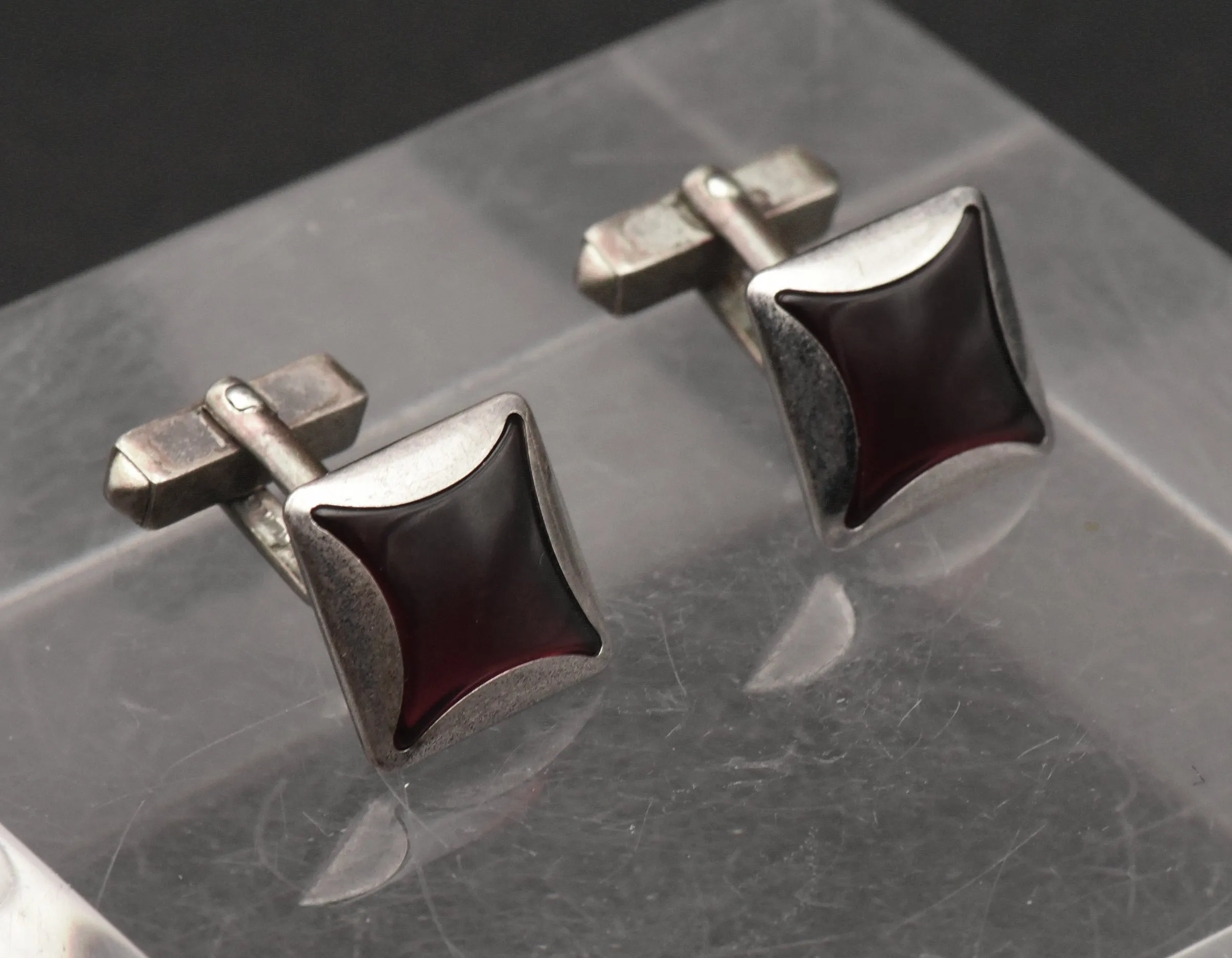 Swank - Vintage Sterling Silver Red Enamel Cuff Links