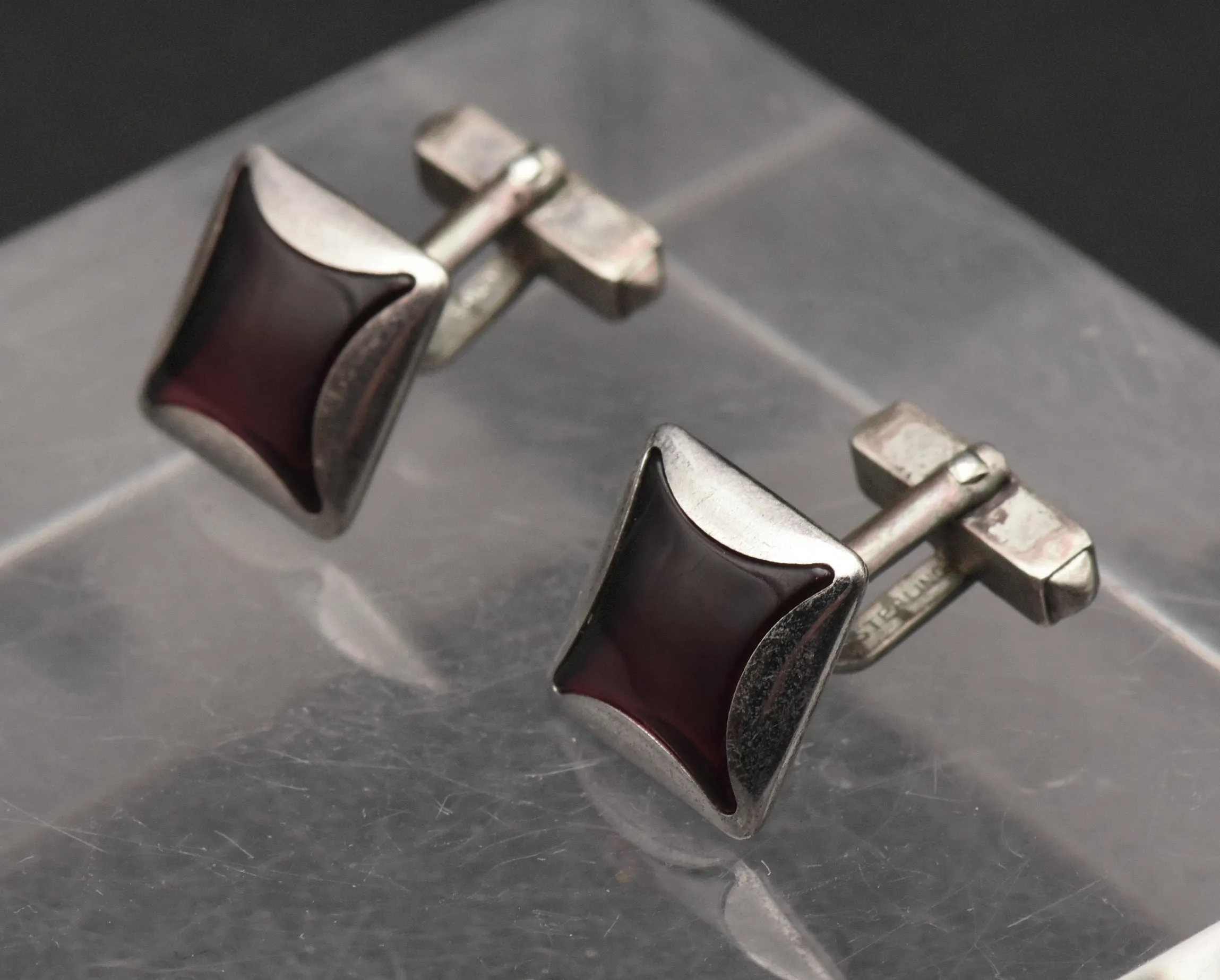 Swank - Vintage Sterling Silver Red Enamel Cuff Links