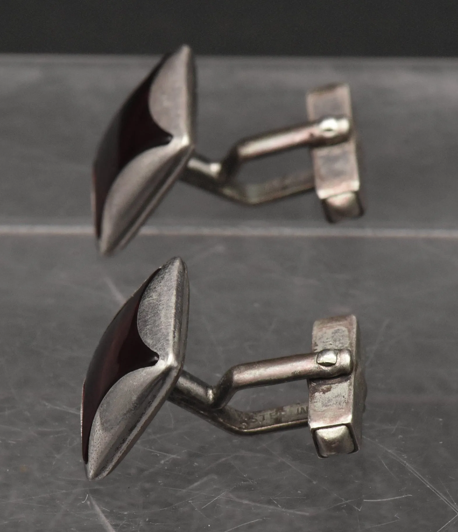 Swank - Vintage Sterling Silver Red Enamel Cuff Links