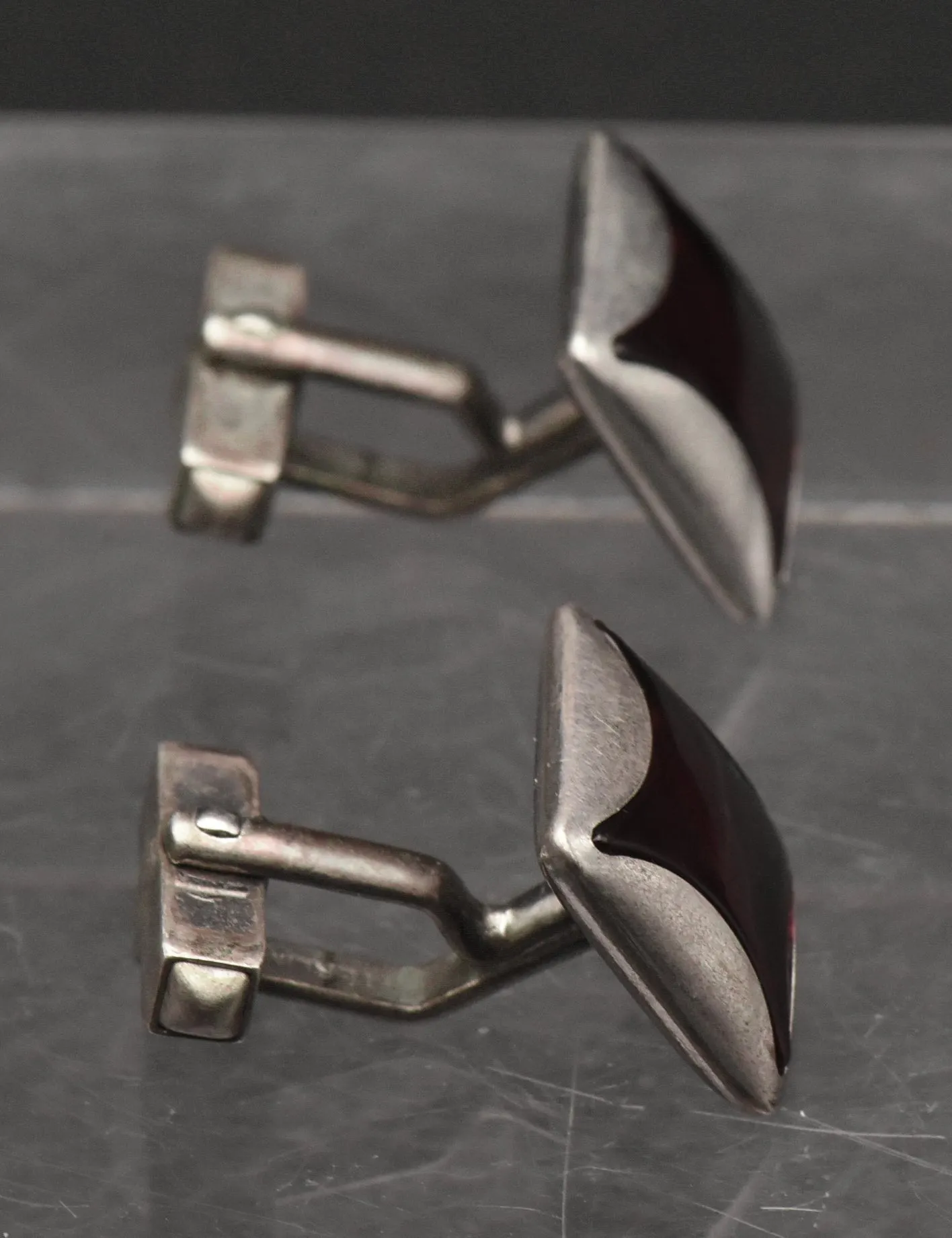 Swank - Vintage Sterling Silver Red Enamel Cuff Links