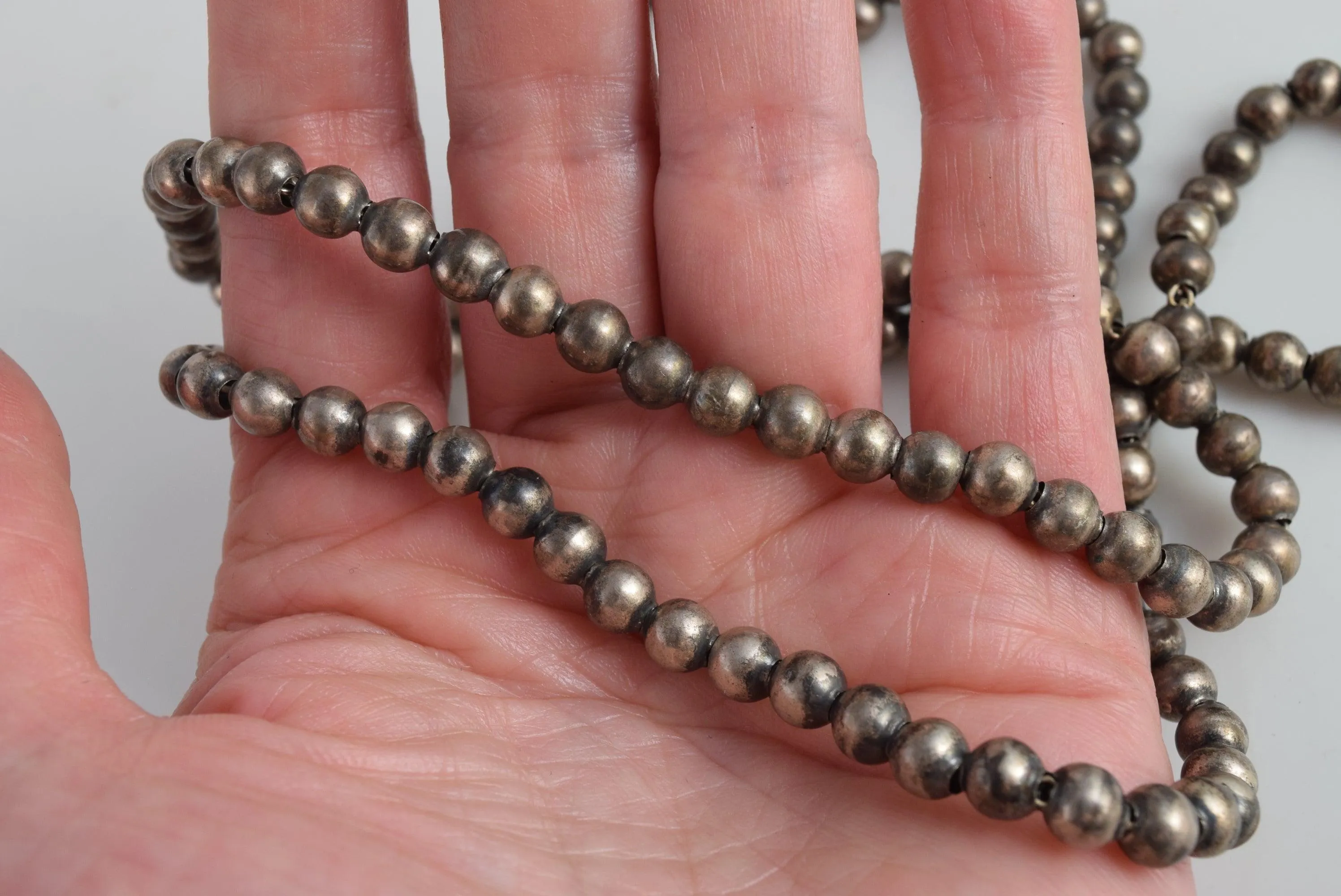 Vintage Long Mexican Silver Ball Necklace