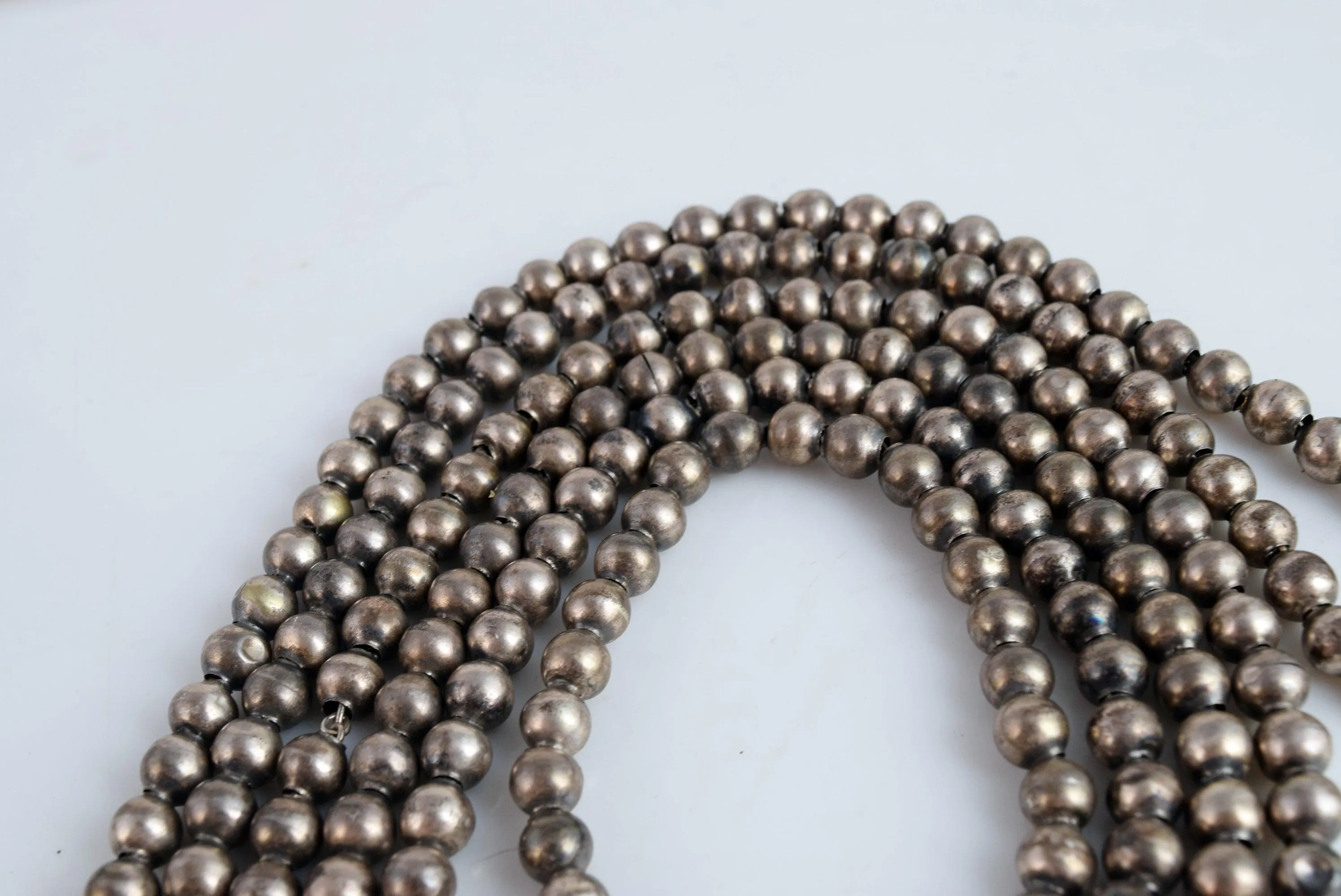 Vintage Long Mexican Silver Ball Necklace