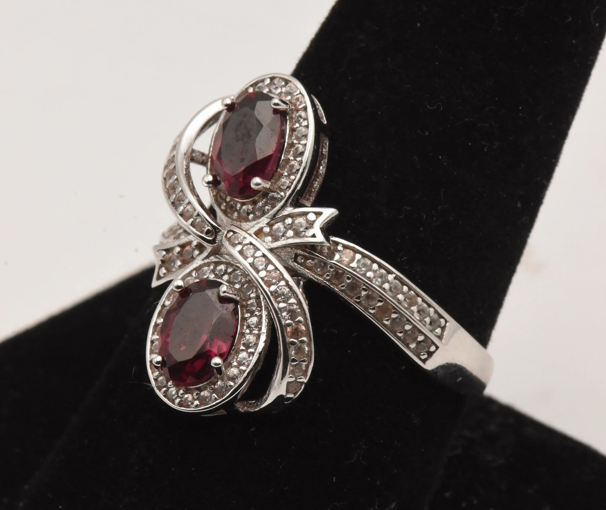 Vintage Sterling Silver Red Garnet and Topaz Ring - Size 9