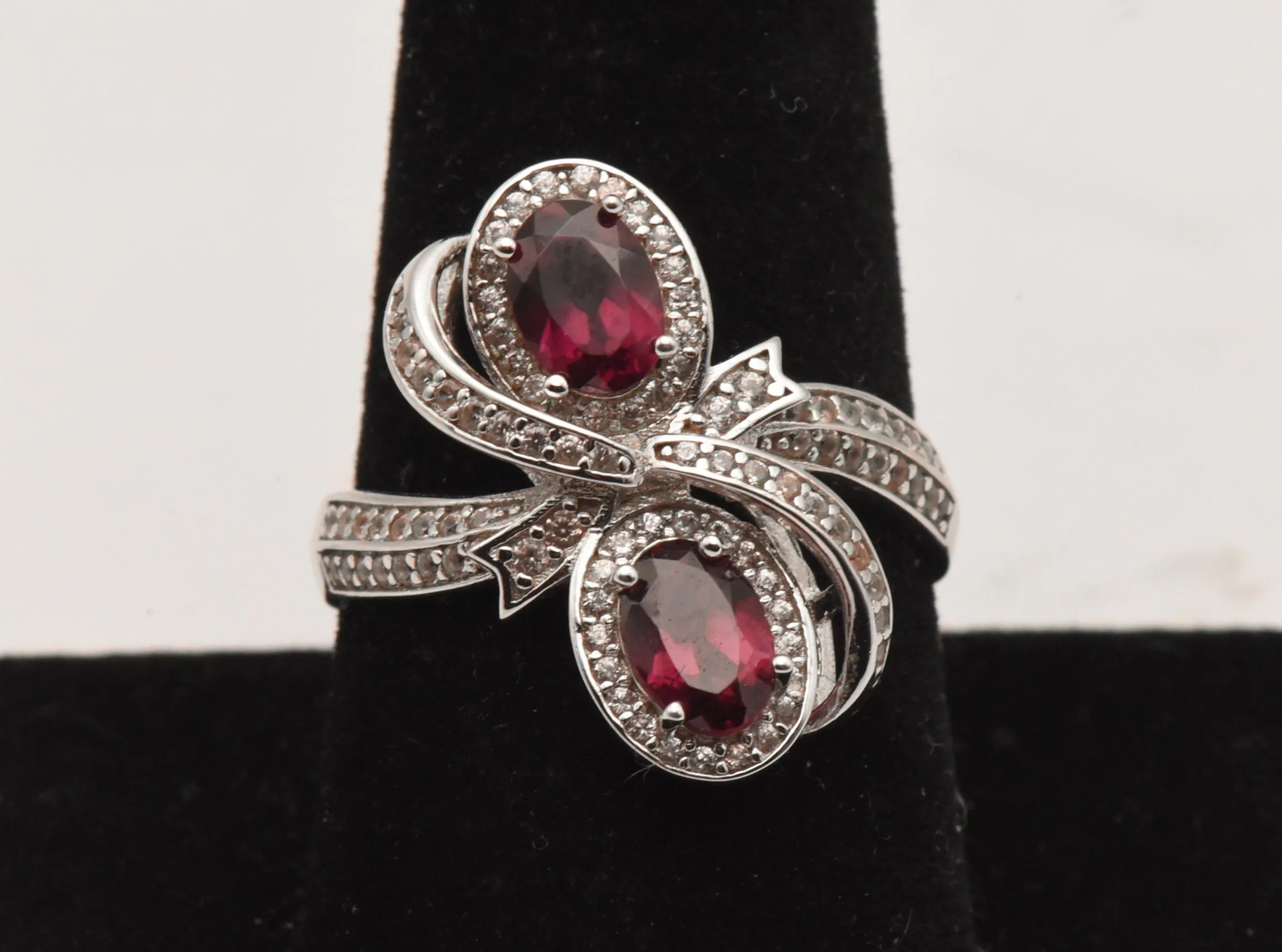 Vintage Sterling Silver Red Garnet and Topaz Ring - Size 9