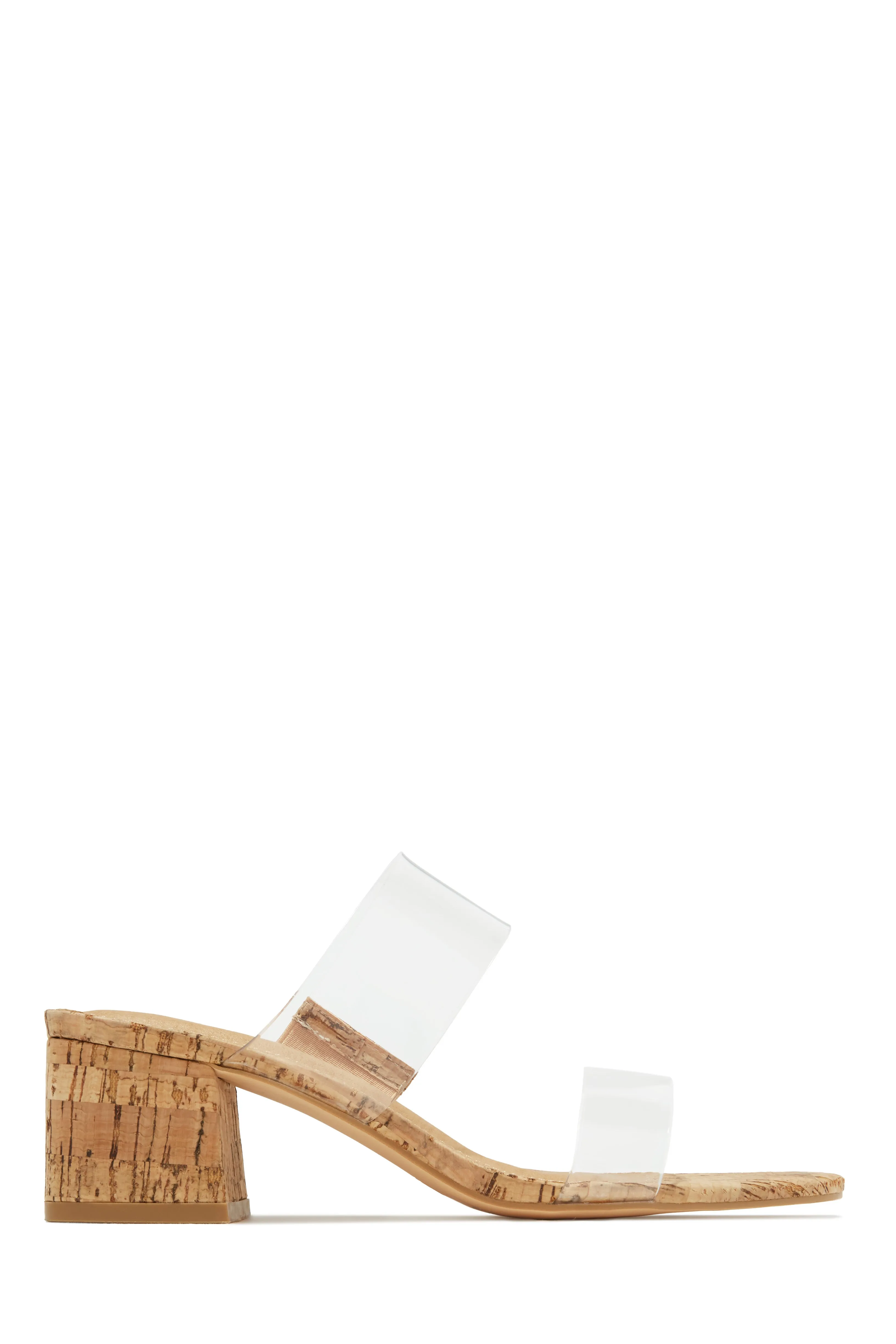 Yara Clear Strap Block Mid Heel Mules - Cork